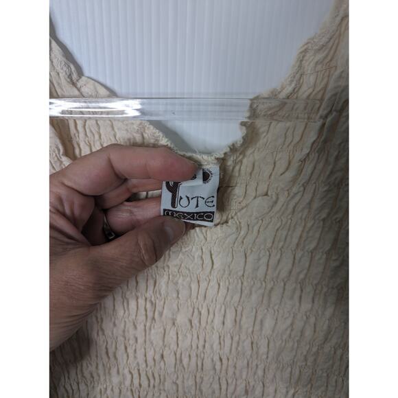 UTE Mexico Natural Muslin Smocked Embroidered Maxi Tank Dress Floral - Picture 4 of 7